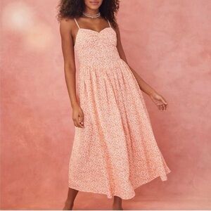 American Eagle Outfitters Corset Pink Floral Midi Dress